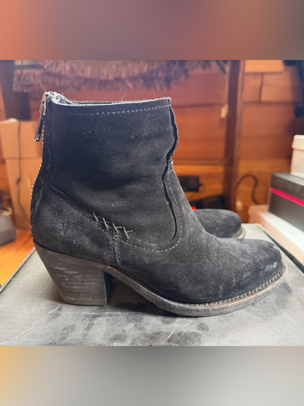 Frye Leslie Artisan Short Boots - Black Suede